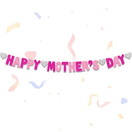 Mothers Day Decorations,Happy Mother's Banner,Mother Bunting Hanging Pink Decoration,Valentines Love Heart Banners,Mum themed Table Best Romantic Deco Set,for Birthday Party Valentine Anniversary