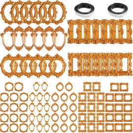 Teenyyou 100 Pcs Mini Gold Picture Frames with Magnetic Tape Small Vintage Resin Antique Miniature Tiny Frames DIY Baroque for Photo Jewelry Home Wedding Decor