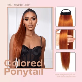 VAVANGA 28inch Long Ponytail Extension with Hair Tie, Orange Color Yaki Straight Ponytail Full Braiding Hair Ponytail Natural Fake Pony Tails Hairpiece for Women (#18C)