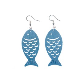Miniblings Fish Earrings Fish Wooden Light Blue – Handmade Fashion Jewellery I Earrings Silver Plated, Wood