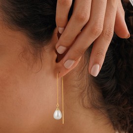 SLOONG Gold Dangle Earrings for Women, Long Hanging Gold Chain Earrings Trendy Hypoallergenic Dangling Pearl Threader Earrings for Women Jewelry (Style 4)