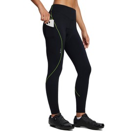 BALEAF Womens Winter Cycling Pants Padded Bike Thermal Tights Fleece Lined Leggings Water Resistant Cold Weather Gel Pockets Green M