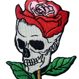 ZEGINs Skull Rose Applique Embroidered Flower Iron On Sew On Patch