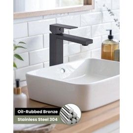 gotonovo Vessel Sink Faucet Single Handle Tall Bathroom Faucet One Hole Modern Lavatory Vanity Basin Mixer Tap Matching Supply Hoses and Pop up Drain Without Overflow, Oil Rubbed Bronze