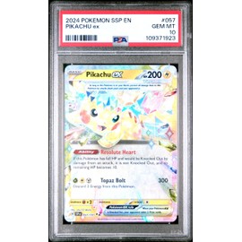 Graded 2024 PKM SSP EN Pikachu ex #057 Surging Sparks Trading Card Game PSA 10 Gem Mint