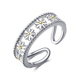 CUPENDA - Anillos de filigrana y margarita de plata de ley ajustable para los dedos del pie de playa, Plata de ley, Sin piedras preciosas
