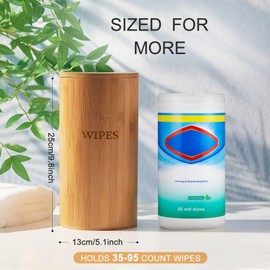 Refillable Wet Wipes Dispenser Disinfecting Wipe Container with Magnetic Lid Stylish Decorative Bamboo Holder for Bathroom Kitchen Countertop Home Office Storage Cleaning(Natural)