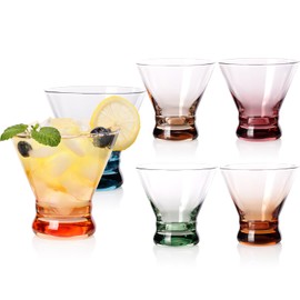 Cyrelwing Colored Stemless Martini Glasses Set of 6 -Colorful Cocktail Glasses - 8oz Stemless Margarita, Bar, Dessert Glass Espresso Martini - Cocktail Party Gift for Her