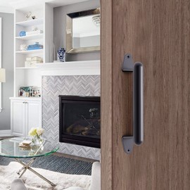 SELEWARE Barn Door Pull Handle, 9 Inch Heavy Duty Metal Gate Handle for Sliding Barn Garage Door, Indoor Outdoor Playground Stairs Safety Grab Bar, Black