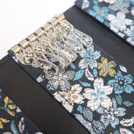 COCOLUCK Men's Key Case, Japanese Pattern, Golden Brocade, Nishijin Textile, Made in Japan, 6 Tiles, Souvenir, Gift, Night Cherry Blossom Navy
