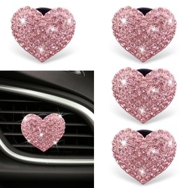 Vowbrew Bling Car Air Vent Decorative Clip, Cute Heart Shaped Rhinestone Bling Air Vent Clip, Non-Destructive Clip-On Mounting Accessory, Universal for Most Cars (Pink)