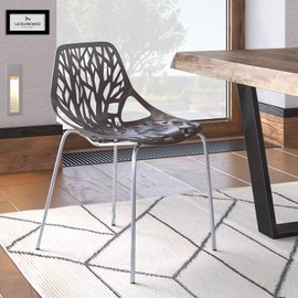 LeisureMod Forest Modern Dining Side Chair with Chrome Legs (Taupe)