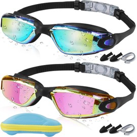 Neween Kids Swim Goggles, Pack of 2 Swimming Goggles for Children Teens Boys & Girls, Anti-Fog Full Protection Youth Swim Glasses with Ear Plugs Nose Clip for Age 3-14