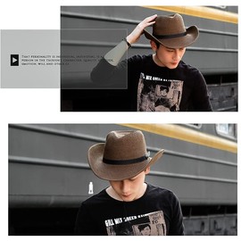 Folove Western Hat, Men's, Sun Shade, Straw Hat, Summer, Fishing, Golf, Wide Brim Straw Hat, Ten Gallon Hat, Belt, Foldable, Cowboy Hat, Stylish, Outdoor, Farming, Travel, Folding Hat, 22.0 - 22.8