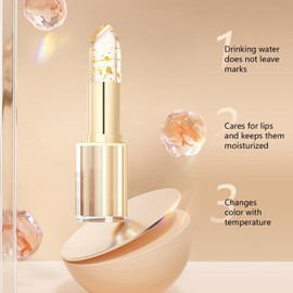 TRWLCFF 2Pcs Transferproof Color Changing Lipstick, Clear Gold Crystal Colors Changing Lipsticks, Deep Nourishment Formula, Long Lasting Moisturizing Glossy Shine Clear Lip Color for Women