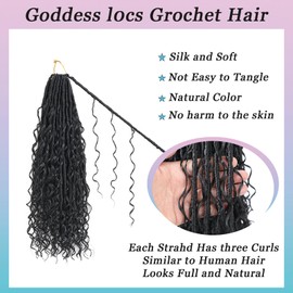 9 Packs Boho Faux Locs Crochet Hair 18Inch Goddess Locs with Curly Ends Long Bohemian River Pre Looped Boho Soft Locs Crochet Hair for Black Women (18Inch,1B)
