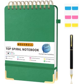 Mousbull Top Spiral Notebook, A5 Hardcover Top Bound Steno Pads, 240 Pages 100gsm College Ruled Left Handed Notebook Journal for Work, School, Meeting Writing - Green, 5.9" x 8.5"