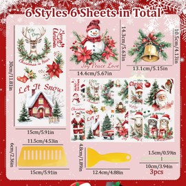 WANDIC 6PCS Christmas Theme Rub On Transfer Stickers, Snowman, Reindeer, Santa Claus Transfer Decals for DIY Scrapbooking Photo Furniture Windows