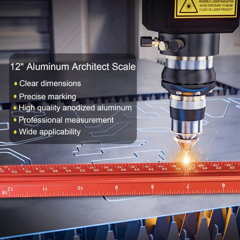 Architectural Scale Ruler, 12'' Imperial Architect Scale, Aluminum Engineer Scale
