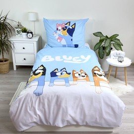 Jerry Fabrics Bluey Family Bed Linen Set - Reversible Duvet Cover 140 x 200 cm and Pillowcase 70 x 90 cm - Multicoloured - 100% Cotton