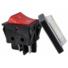 Rocker Switch with Waterproof Cover 2-Pin (4pin) 16 A 250 VAC 30 x 22 mm Red Rocker Illuminated
