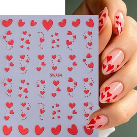 3Sheets Red Love Heart Nail Art Stickers for Women's Valentine's Day Nail Art Supplies Heart Adhesive Nail Decals Valentine Design Charms Nail Love Sticker Foils Slider Valentine's Manicure Decoration