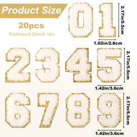 20 Pcs Number Patches Self Adhesive 2 Inch 0-9 Numbers Chenille Stick on Numbers Embroidery Clothes Stickers Chenille Number Patches for Varsity Team Rugby Jerseys Football Volleyball Hats Jacket