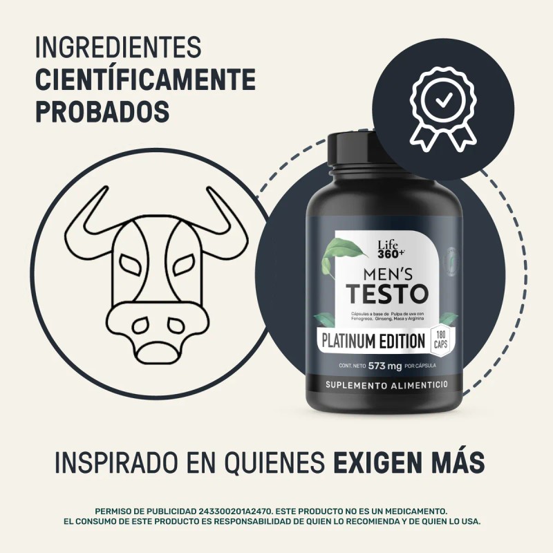 Testo Platinum Life 360 180 Cpsulas Fenogreco Ginseng Maca Sin