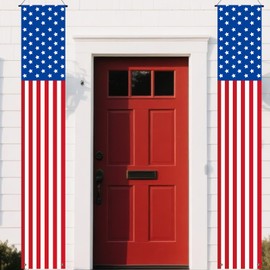 4th of July Outdoor Decorations 2 Pcs American Flag Hanging Banners Independence Day Memorial Day Decor(American Flag)