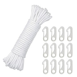 20M Flag Pole Rope with 12 PCS Flag Pole Clips, Flag Pole Halyard Rope Kit, Tree Swing Rope, 6MM Nylon Cord for Flagpole Sailboat Garden Camping (White)
