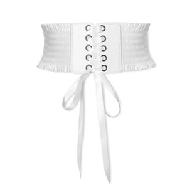 LumiSyne Women's Lace Up Corset Belt Elastic Wide Belt Press Stud Design Fashion Ruffle Trim Stretch Waist Belt Vintage Cinch Belt For Dress Jumpsuit Coat, White lacing