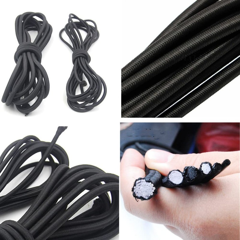 Black Elastic Bungee Cord 10m (5mm) 100% Stretchy Shock Absorbing