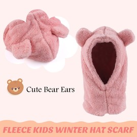 PESAAT Winter Baby Girl Earflap Hat Warm Infant Toddler Scarf Hats Bear Ears Baby Boys Hood Caps (Pink, M)