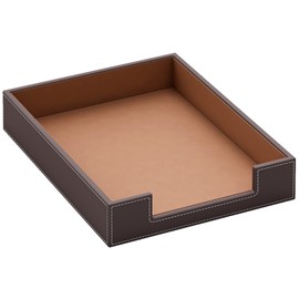 Bandeja de piel para letras, elegante organizador de computadora Thipoten para suministros de oficina, correo, papel, archivo, revista, perfecta organización de oficina para computadora (café)