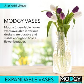 MODGY Jarrón Plegable y expandible de plástico Decorativo Moderno para Flores, centros de Mesa, decoración de Mesa de Comedor, Sala de Estar, baño, Boda, Oficina, Color Marfil Lila MyVaz