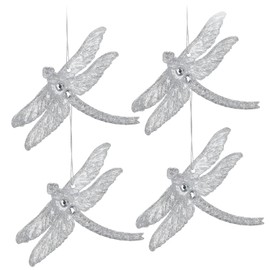 com-four® 4 x Christmas Tree Decorations in Dragonfly Design, Christmas Decoration in Festive Colours, Glitter Pendants for Christmas (Silver, Dragonfly)