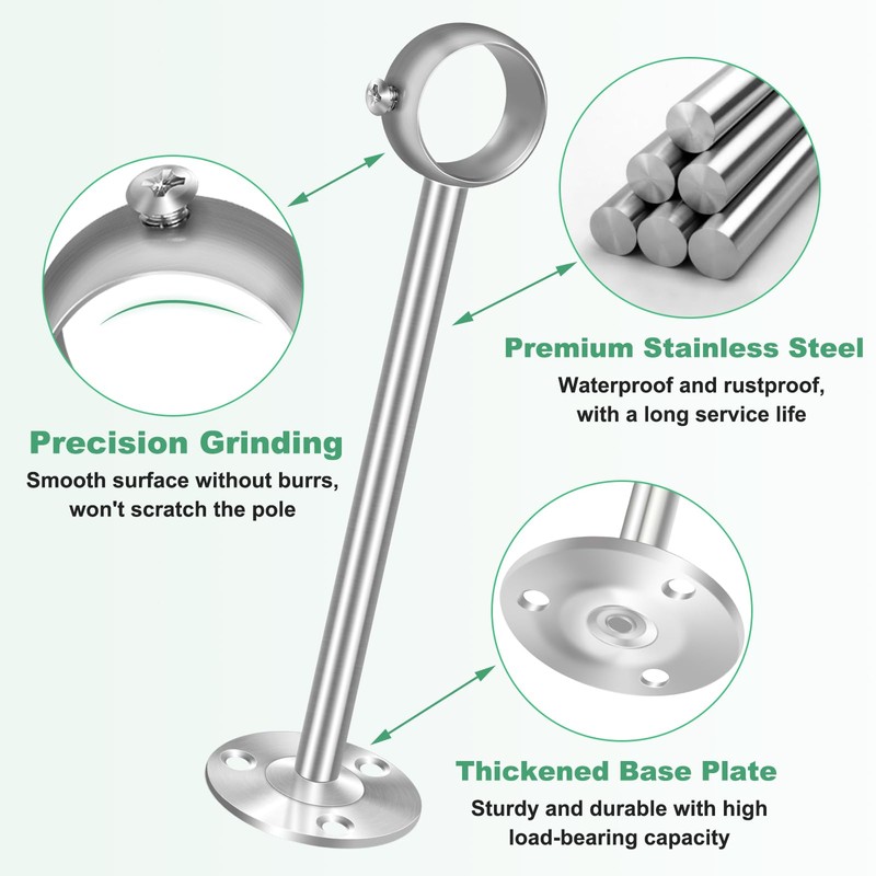 8 Inch Ceiling Curtain Rod Brackets, Stainless Steel Ceiling Mount