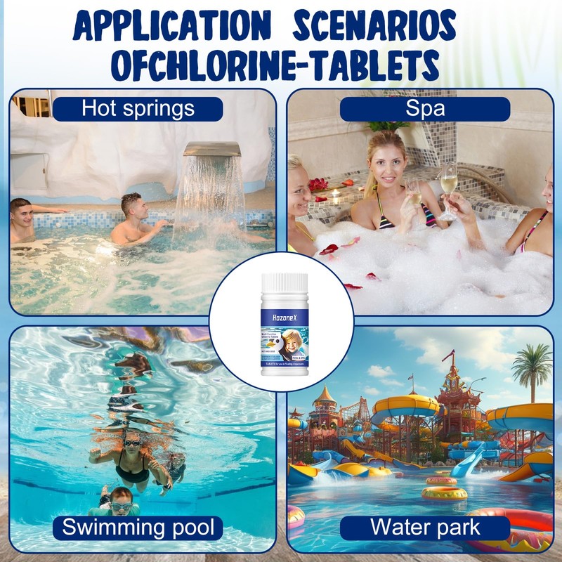 100PCS Chlorine Tablets for Swimming Pool and Spas, Multifunctional Clearwater