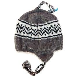 Wool Hand Knit Unisex Fleece Lined Ear Flap Beanie Cap Hat (Gray)