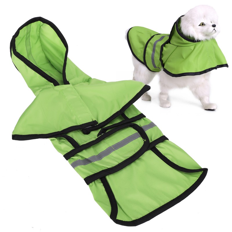 Dog Raincoat Polyester Pet Rain Cape Jacket Reflective Stripe Waterproof