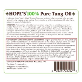 HOPE'S 100% Pure Tung Oil, Food Safe, Premium Waterproof Natural Wood Finish and Sealer for Indoor and Outdoor Projects, 32 Fl Oz, 2 Pack