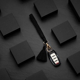 CHUQING Keyring Woman Macrame Handmade Bracelet Tassel Anyards for Keys, Car Keys, White