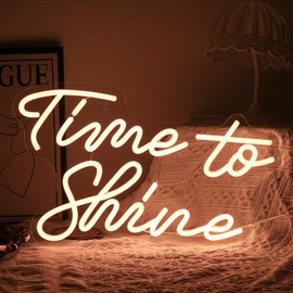 Time To Shine Neon Sign Warm White Led Sign Neon Lights Decor for Lover Dimmable Letter Neon Wall Signs USB Powered with Switch Neon Signs for Wall Decor Party Wedding（16.5’’X10.2’’）
