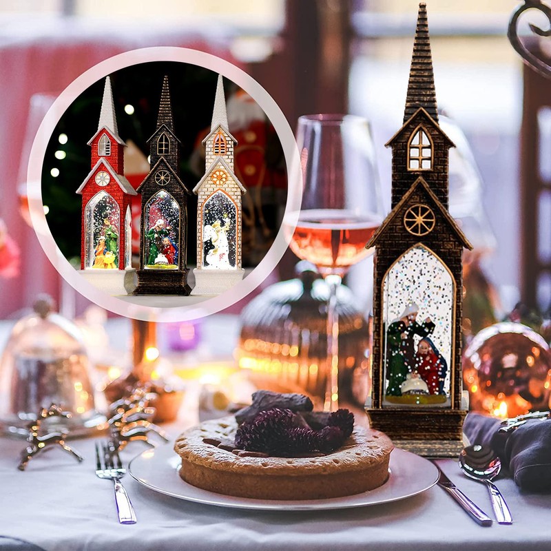 Christmas Church Wind Lantern Light Decorative Christmas Lamp Ornament for