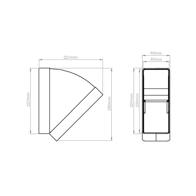 NaplesUK 220mm x 90mm Megaduct Flat Channel Ducting 45º Horizontal