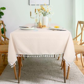 ShinyBeauty Champagne Cotton Tablecloth 55x55 Inch - Buffalo Plaid Checkered Overlay Wrinkle Resistant Washable Table Linens for Dining, Wedding, Party Decor, Indoor Home Decorations