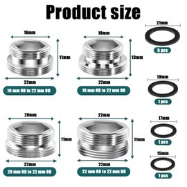 QZKJQDD 4 Pcs Faucet Adapter Kit, Durable Tap Aerator for Kitchen Sink, Tap Aerator 4 Sizes for Connecting Garden Hose, Male & Male M22 Sink Faucet Adapter Set, with Gasket