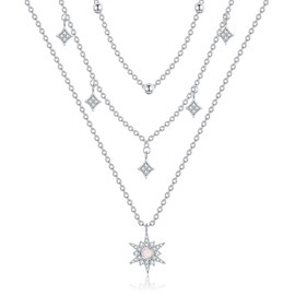 HUKKUN North Star Layered Necklace for Women Sterling Silver Star Pendant Layering Necklaces Jewellery Gifts for Women