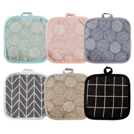 Scettar 6 Pot Holders Kitchen Insulated Pot Holders 17cm x 17cm Square Pot Holders Hanging Kitchen Gloves for Home Party Oven BBQ