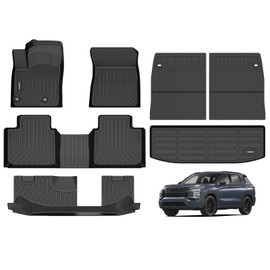 ANBINGO® Floor Mats & Backseat Cargo Liner for Mitsubishi Outlander 2022-2024 2025 (Not PHEV/Not Sport) Custom Fit Full Set, All Weather Car Accessories (Velcro Tape Fixed Backseat)